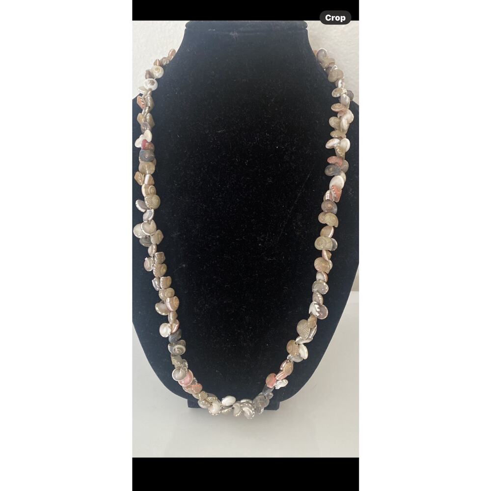 Seashell Necklace 28”Tiny Sundial & Nutmeg Shells No clasp
